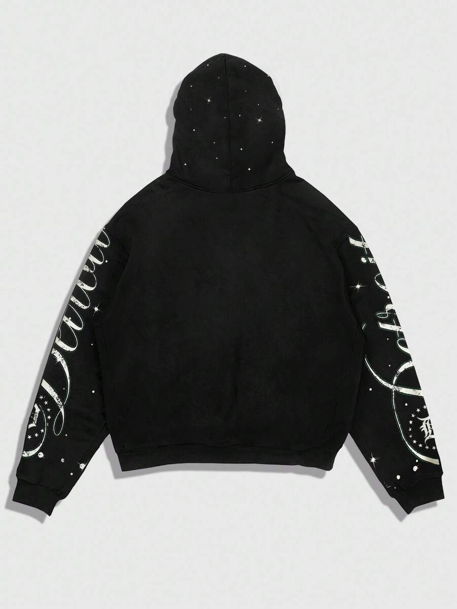 Men's Letter Graphic Print Zip-Up Hoodie