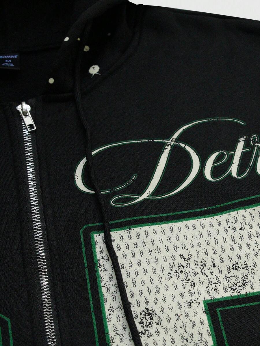 Men's Letter Graphic Print Zip-Up Hoodie