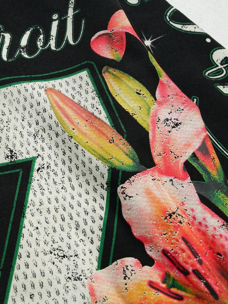 Men's Letter Graphic Print Zip-Up Hoodie