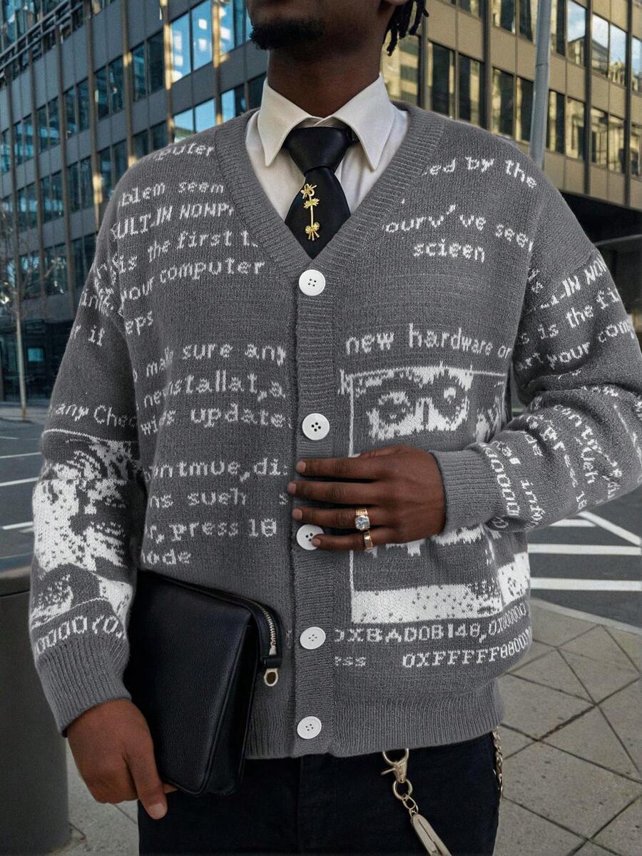 Unisex Casual Vintage Jacquard Knit Cardigan