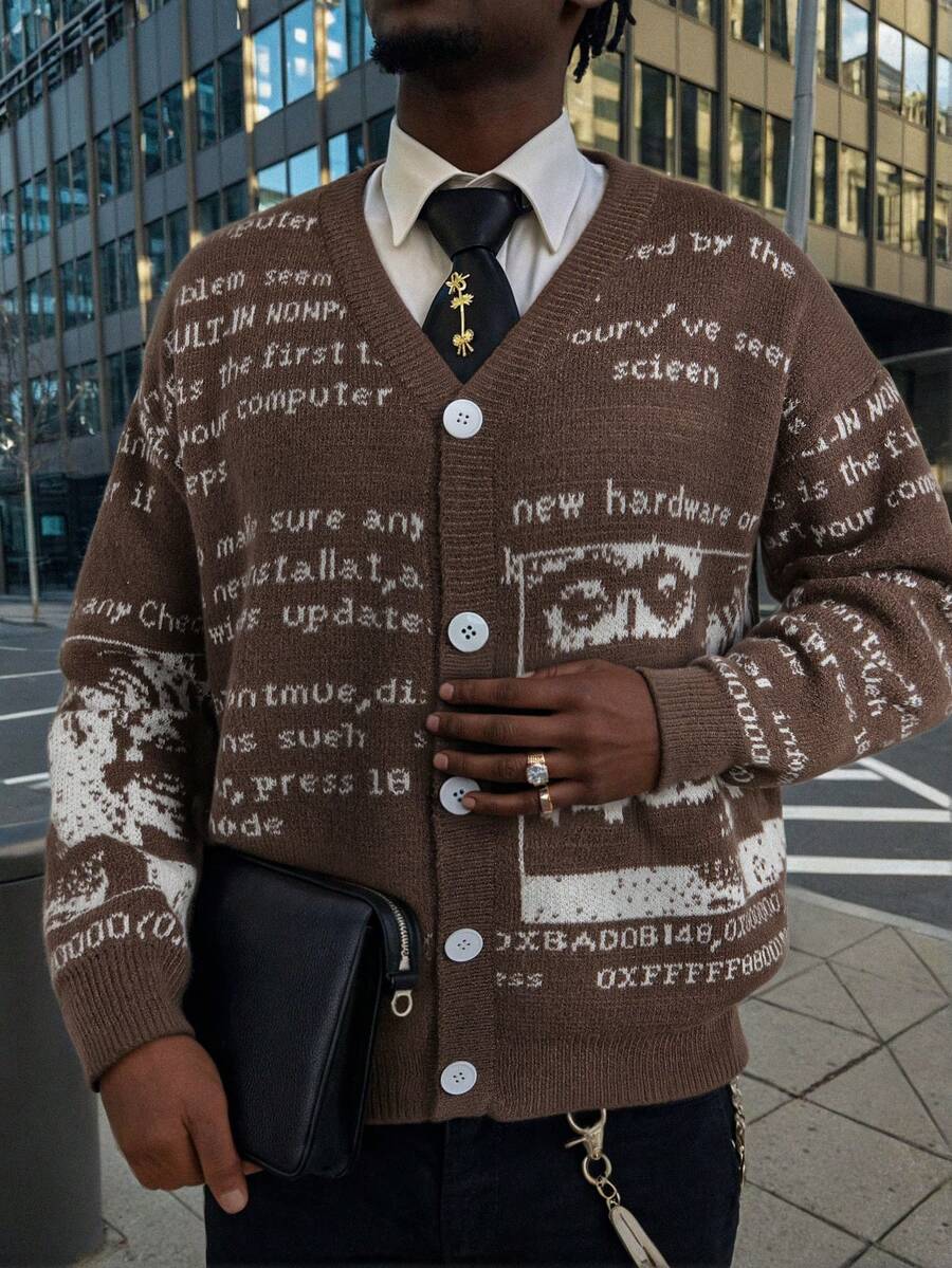 Unisex Casual Vintage Jacquard Knit Cardigan