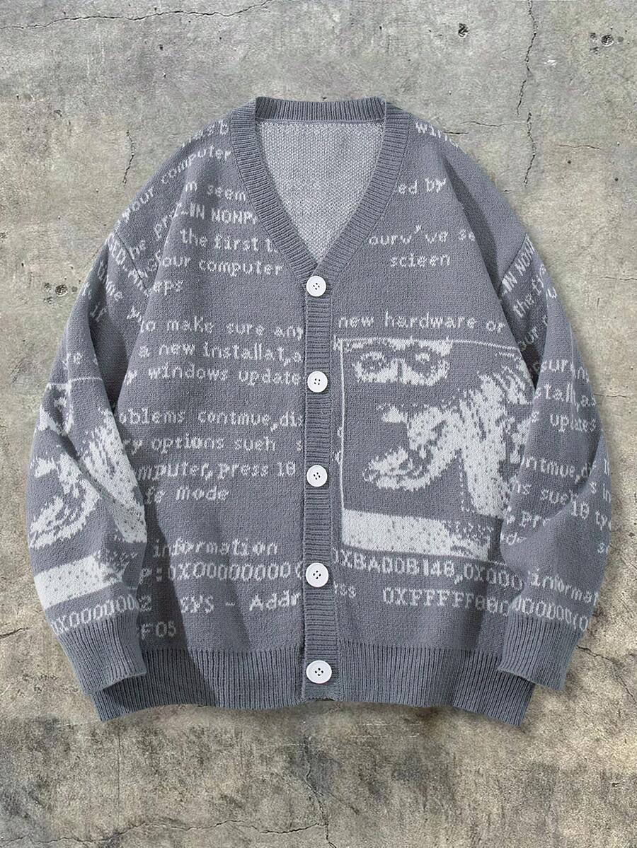 Unisex Casual Vintage Jacquard Knit Cardigan