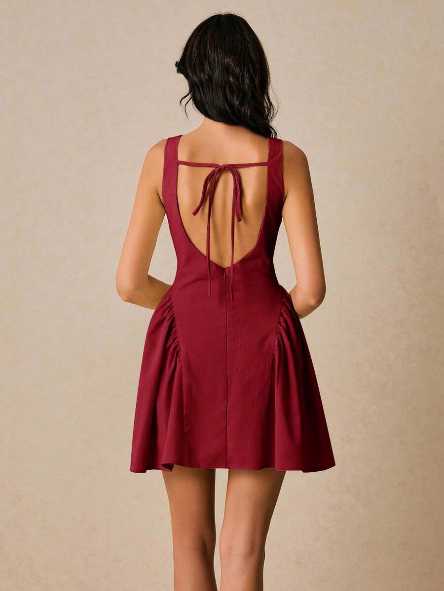 Women Sleeveless Solid Color Mini Dress