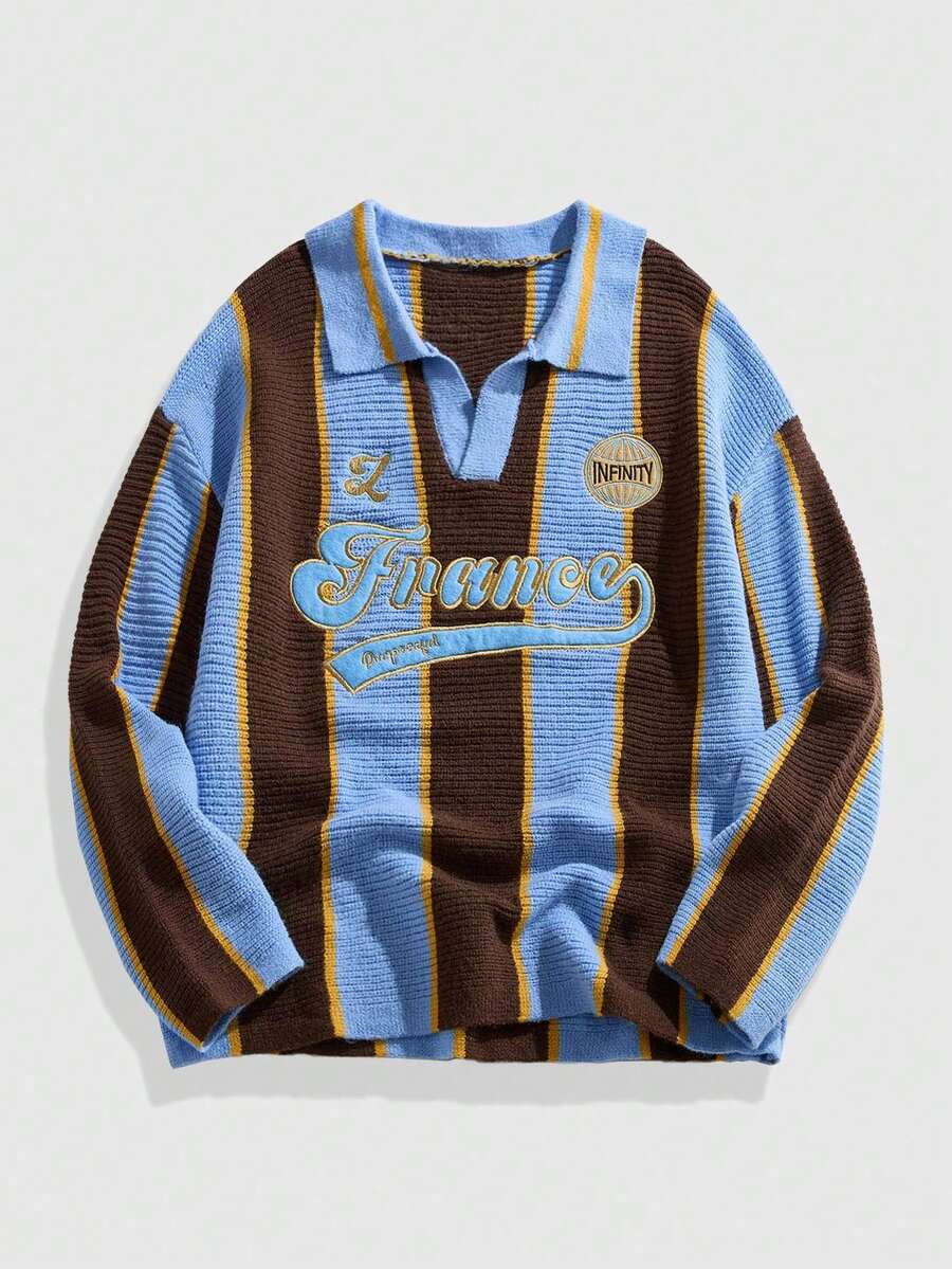 Men's Retro Collared Football Inspired Knit Sweater