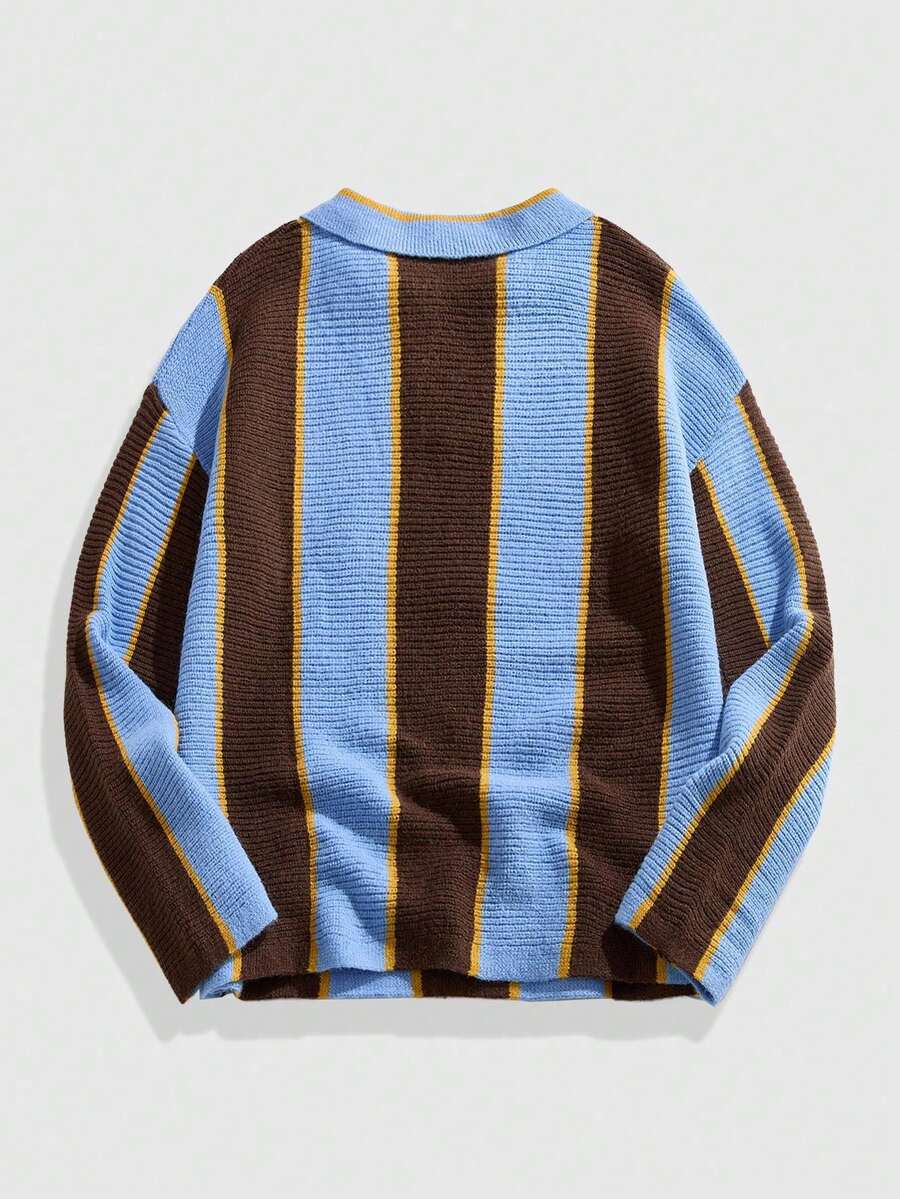 Men's Retro Collared Football Inspired Knit Sweater