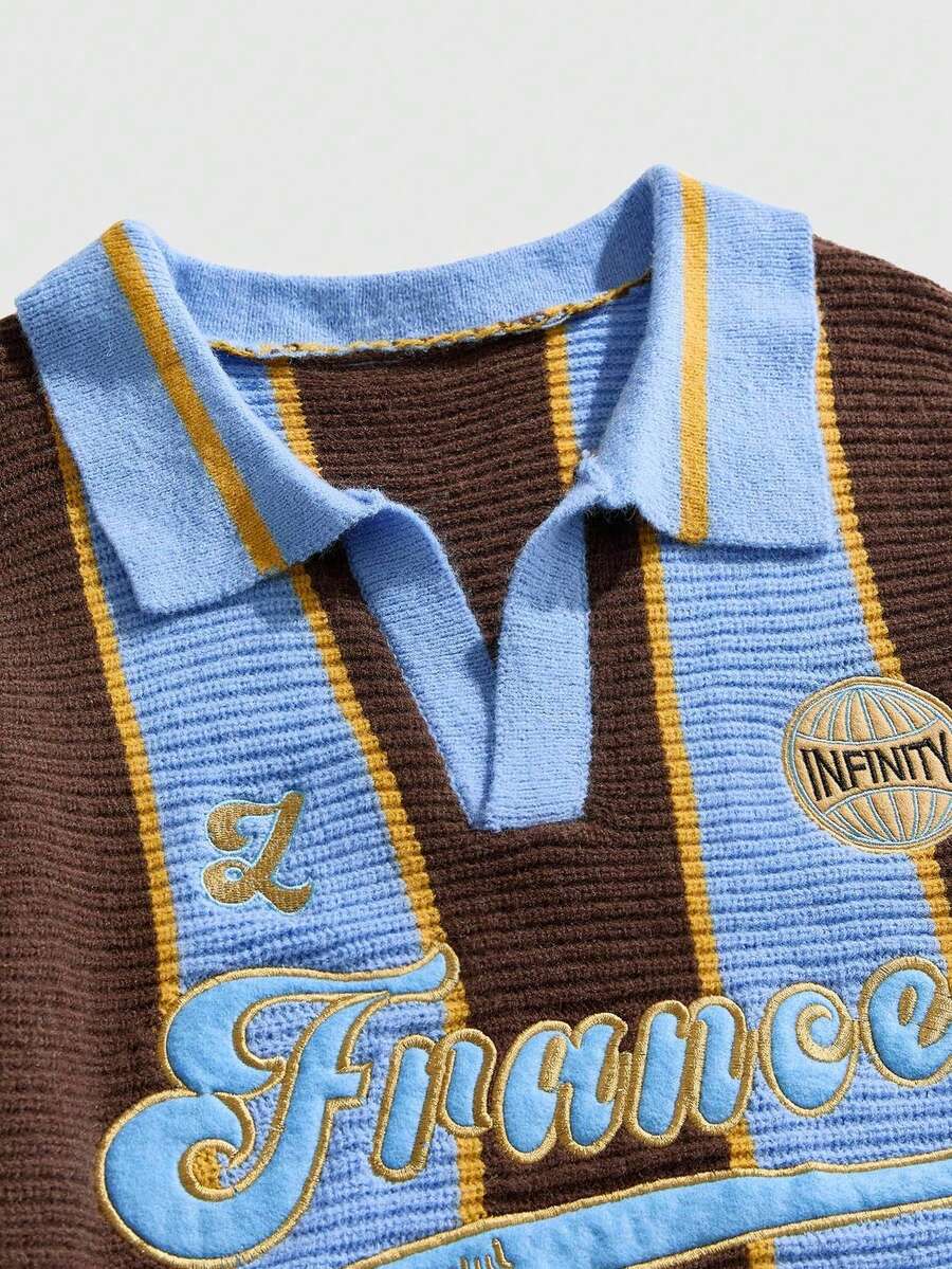 Men's Retro Collared Football Inspired Knit Sweater