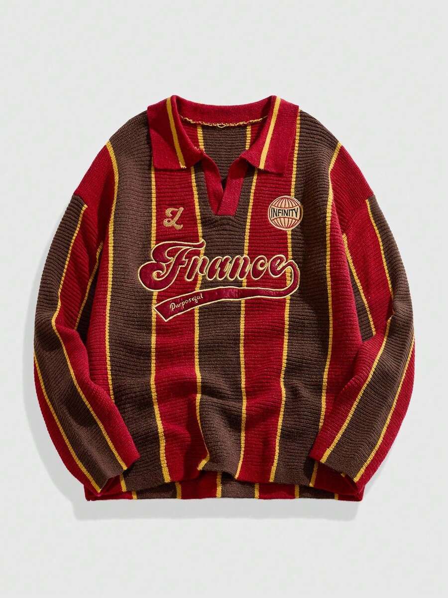 Men's Retro Collared Football Inspired Knit Sweater