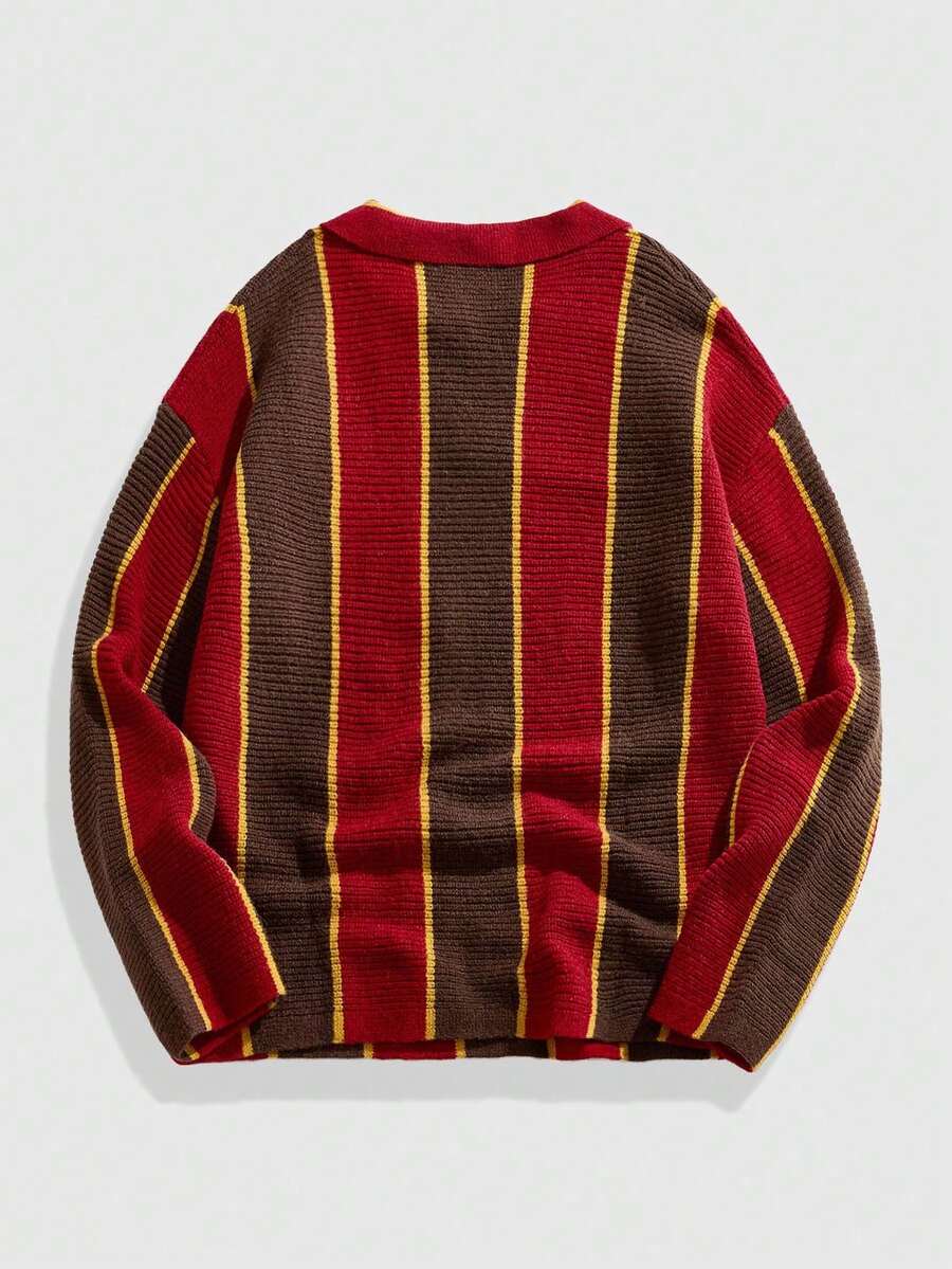Men's Retro Collared Football Inspired Knit Sweater
