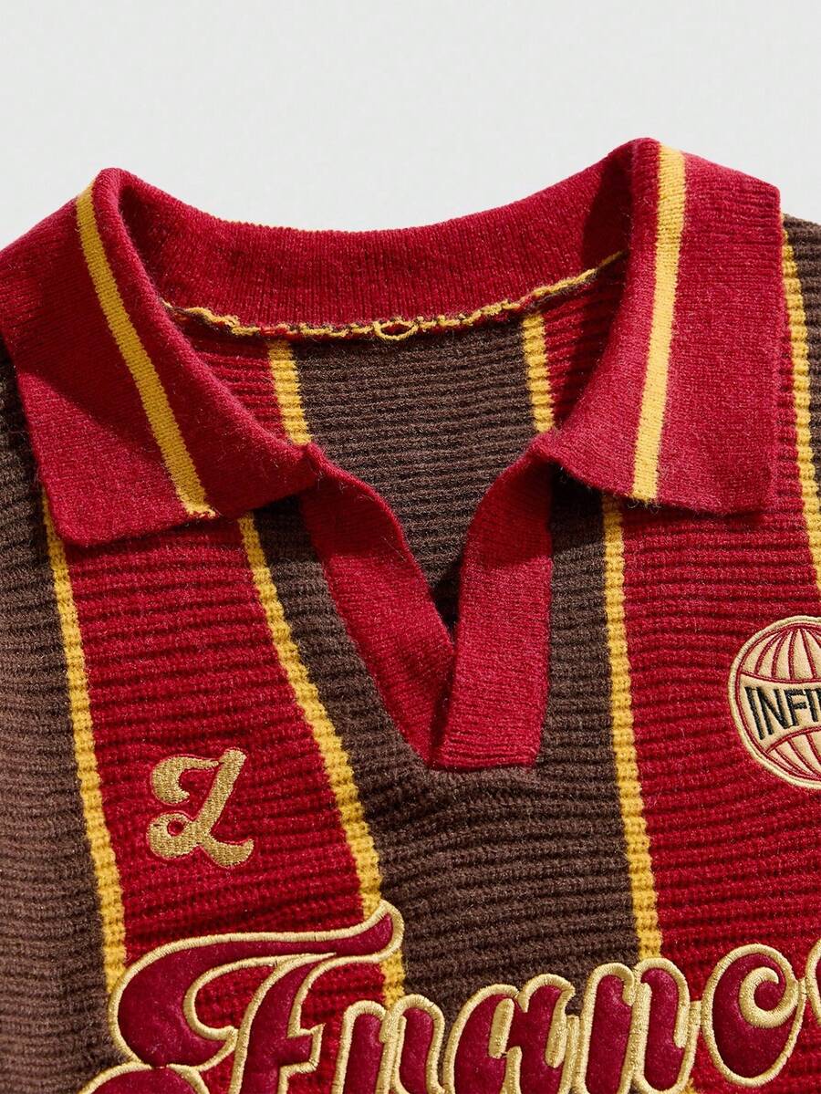 Men's Retro Collared Football Inspired Knit Sweater