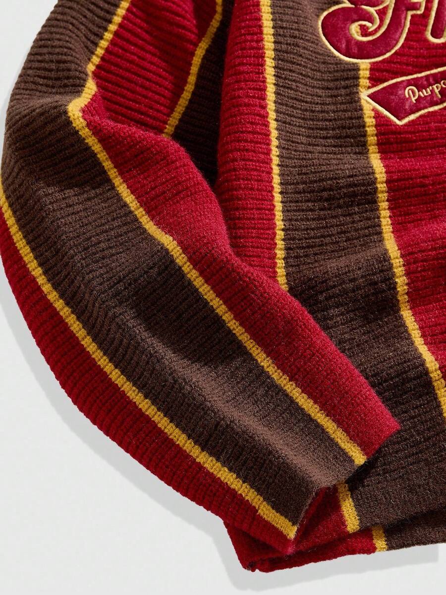 Men's Retro Collared Football Inspired Knit Sweater