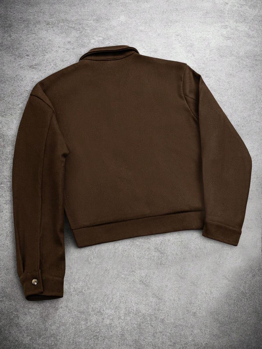 Men's Streetwear Style Brown & Tan Colorblock Zip-Up Cropped Jacket