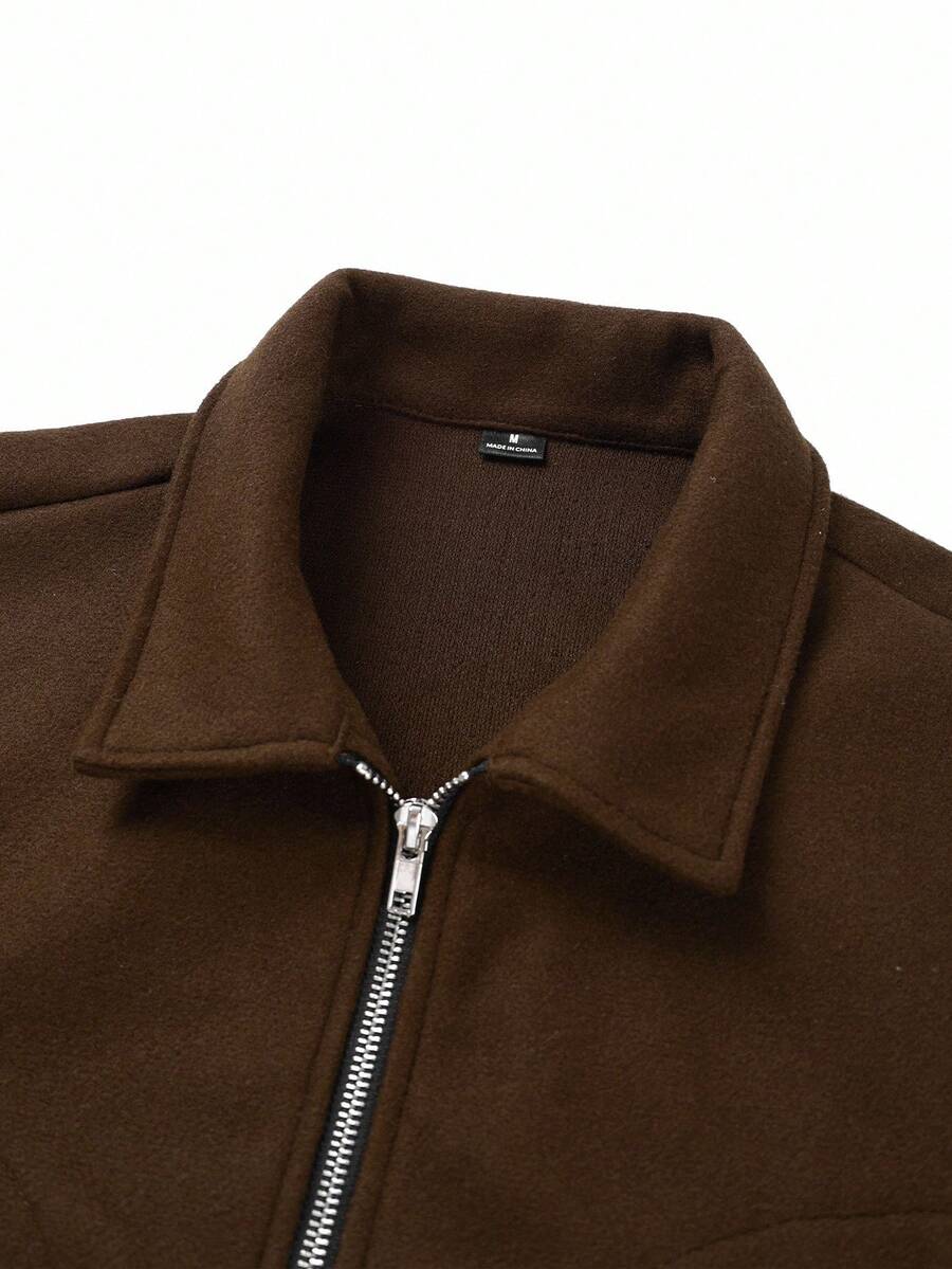 Men's Streetwear Style Brown & Tan Colorblock Zip-Up Cropped Jacket