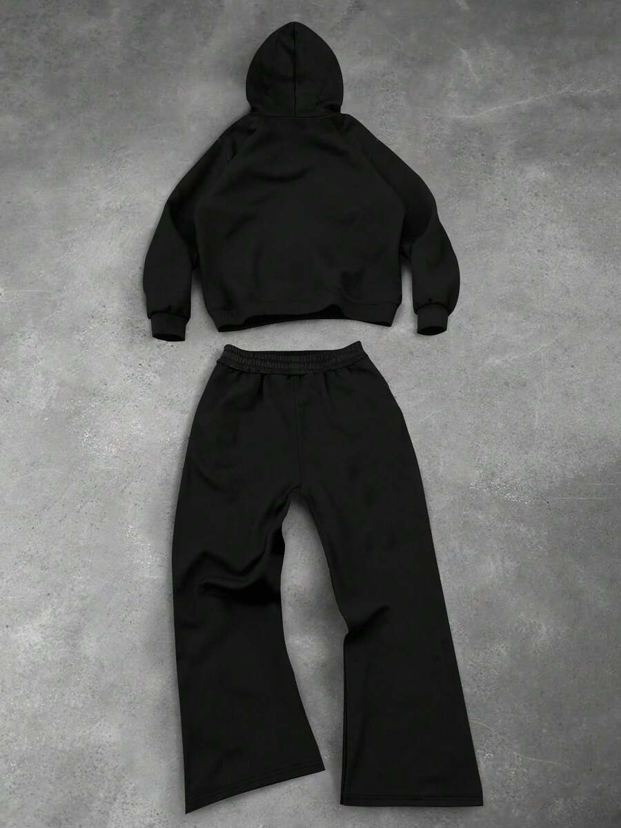 Face Letter Print Hoodie Sweatpants Set