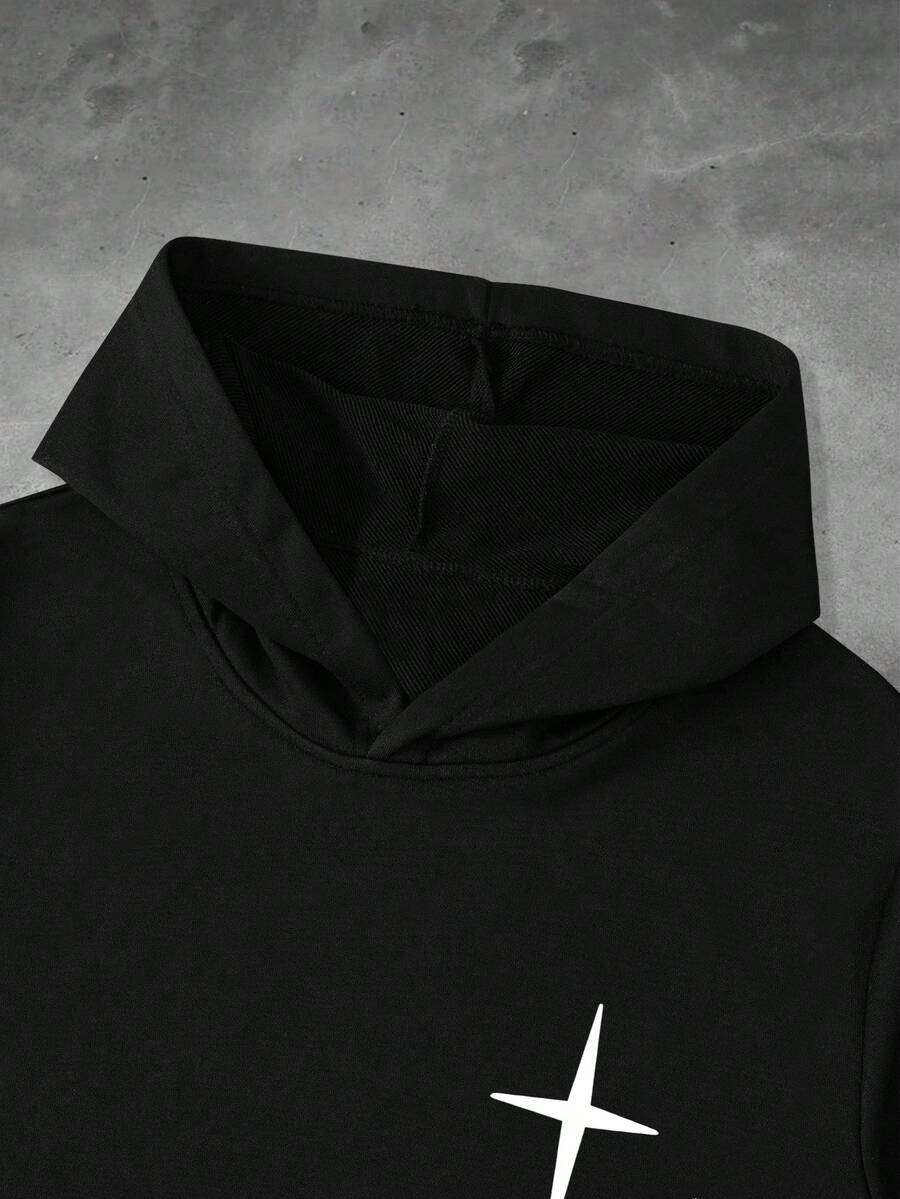 Face Letter Print Hoodie Sweatpants Set