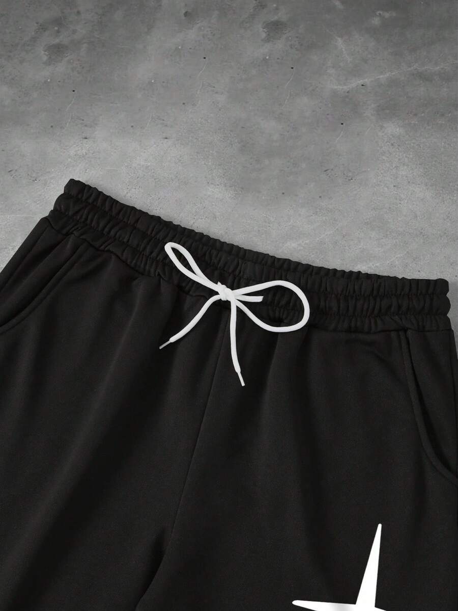 Face Letter Print Hoodie Sweatpants Set