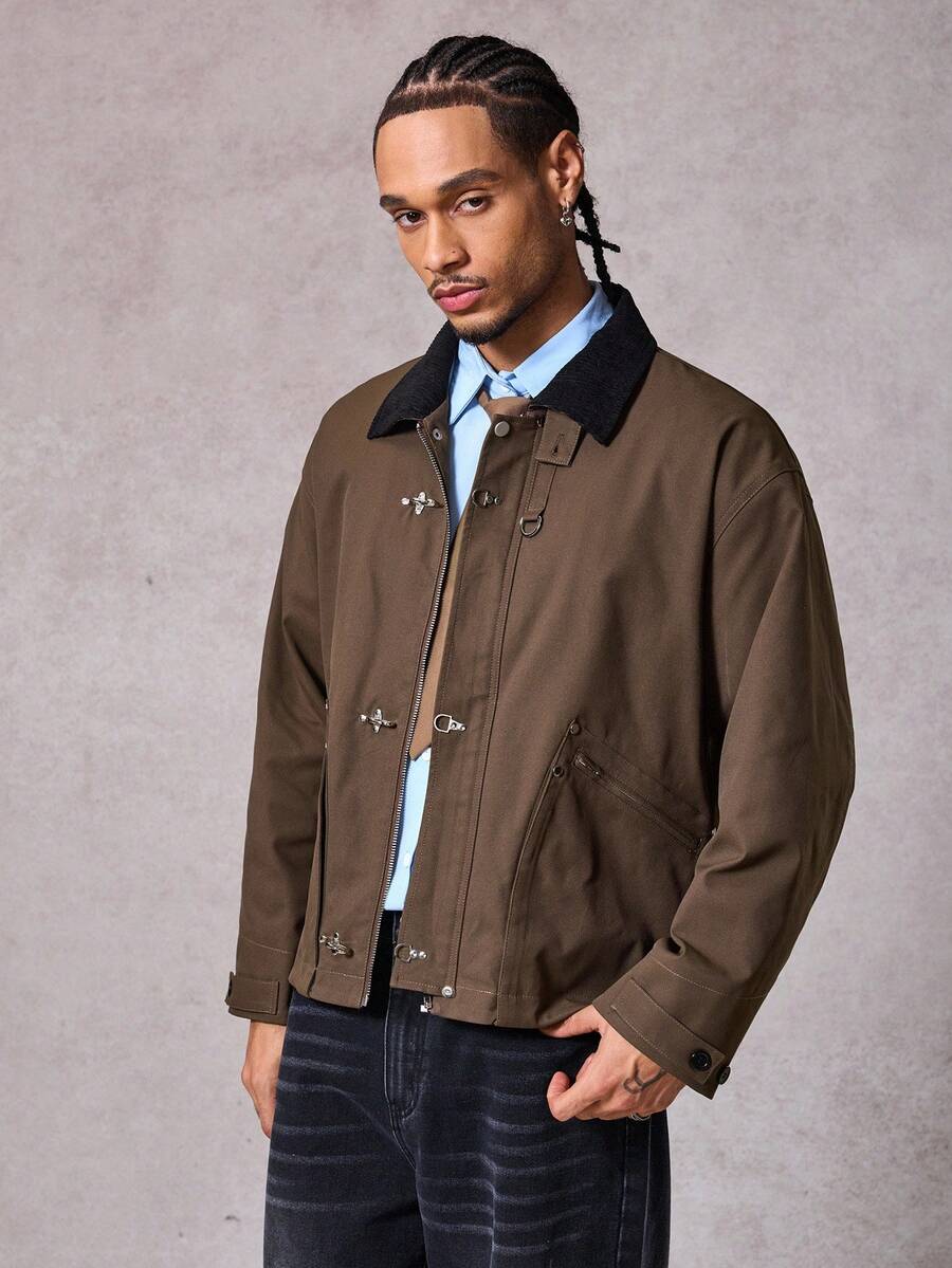Men's Autumn Metal Claw Buckle Patchwork Jacket