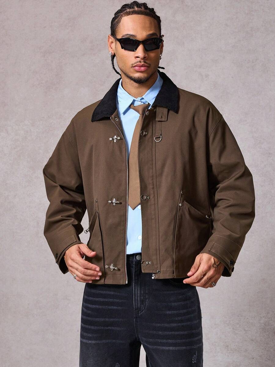 Men's Autumn Metal Claw Buckle Patchwork Jacket