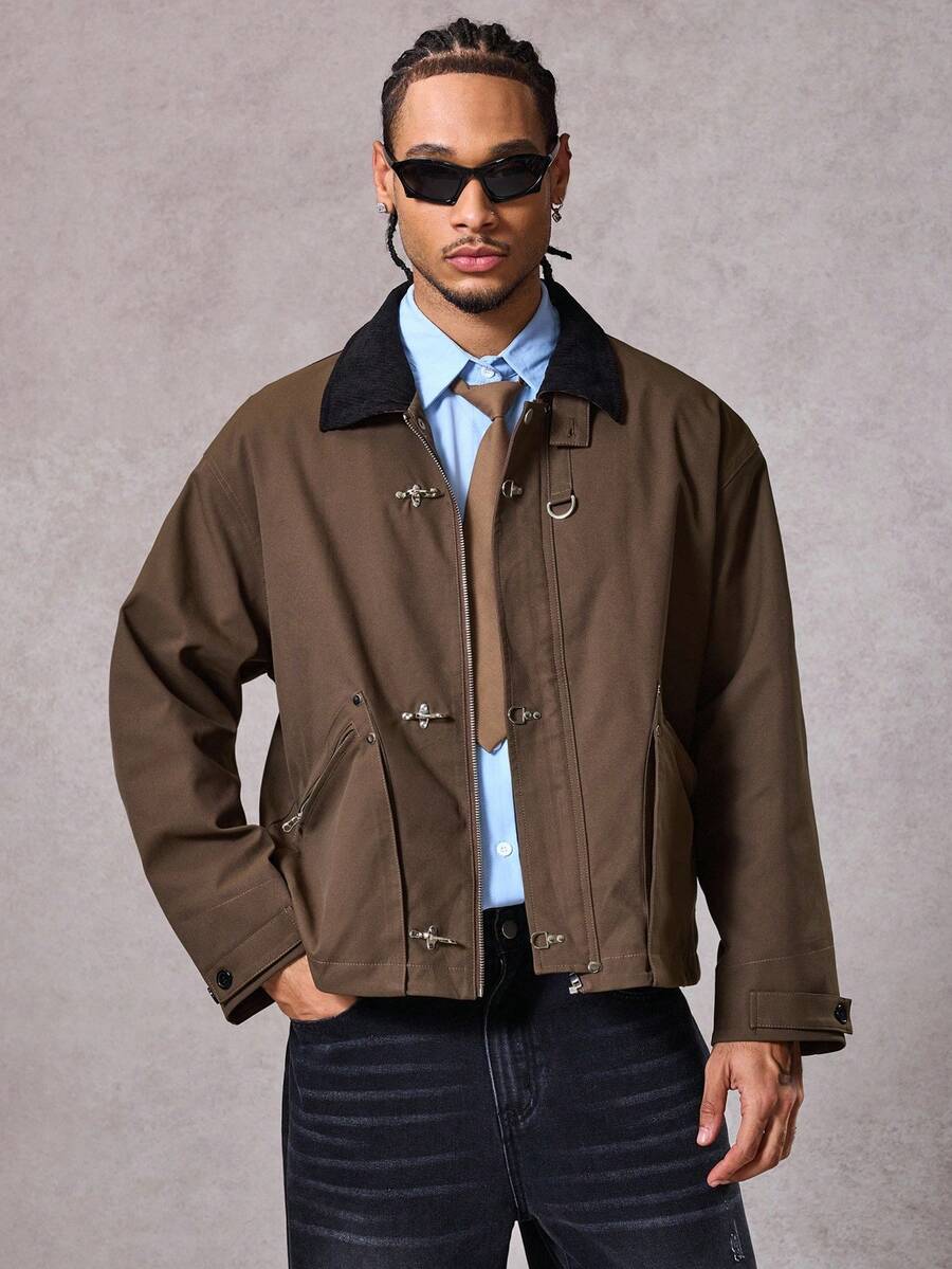 Men's Autumn Metal Claw Buckle Patchwork Jacket