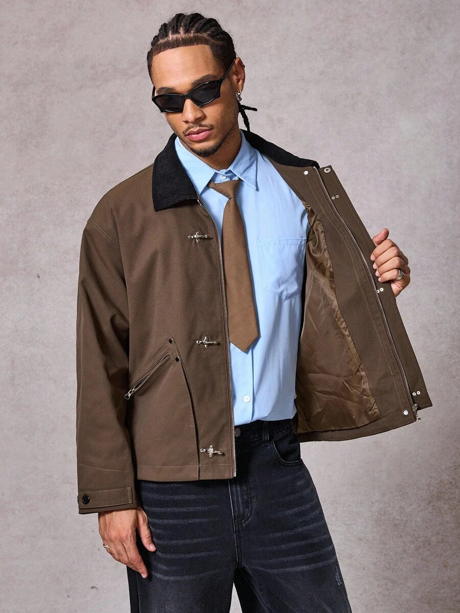 Men's Autumn Metal Claw Buckle Patchwork Jacket