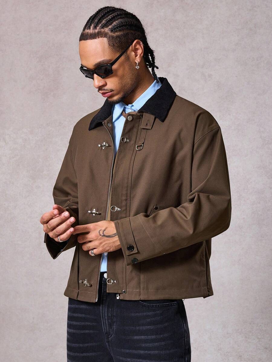 Men's Autumn Metal Claw Buckle Patchwork Jacket