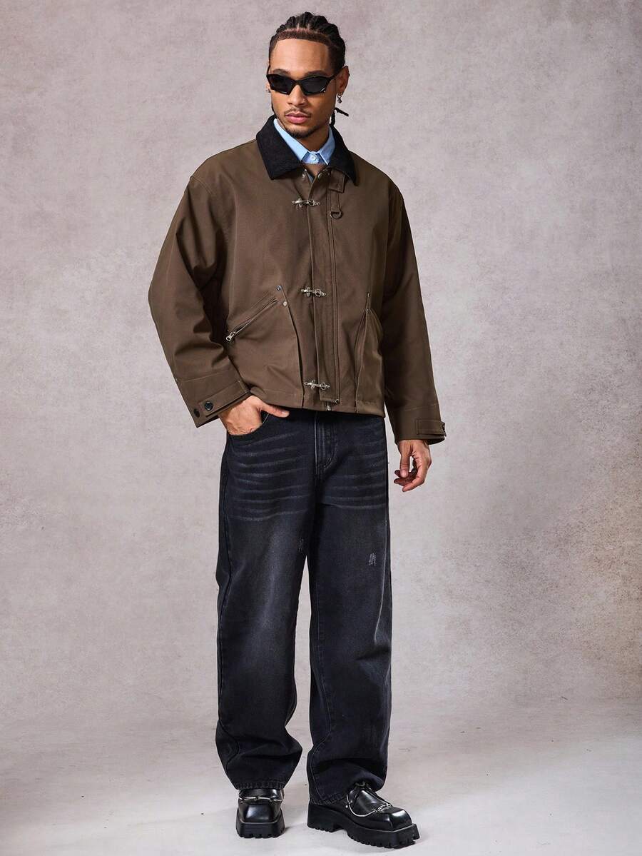 Men's Autumn Metal Claw Buckle Patchwork Jacket