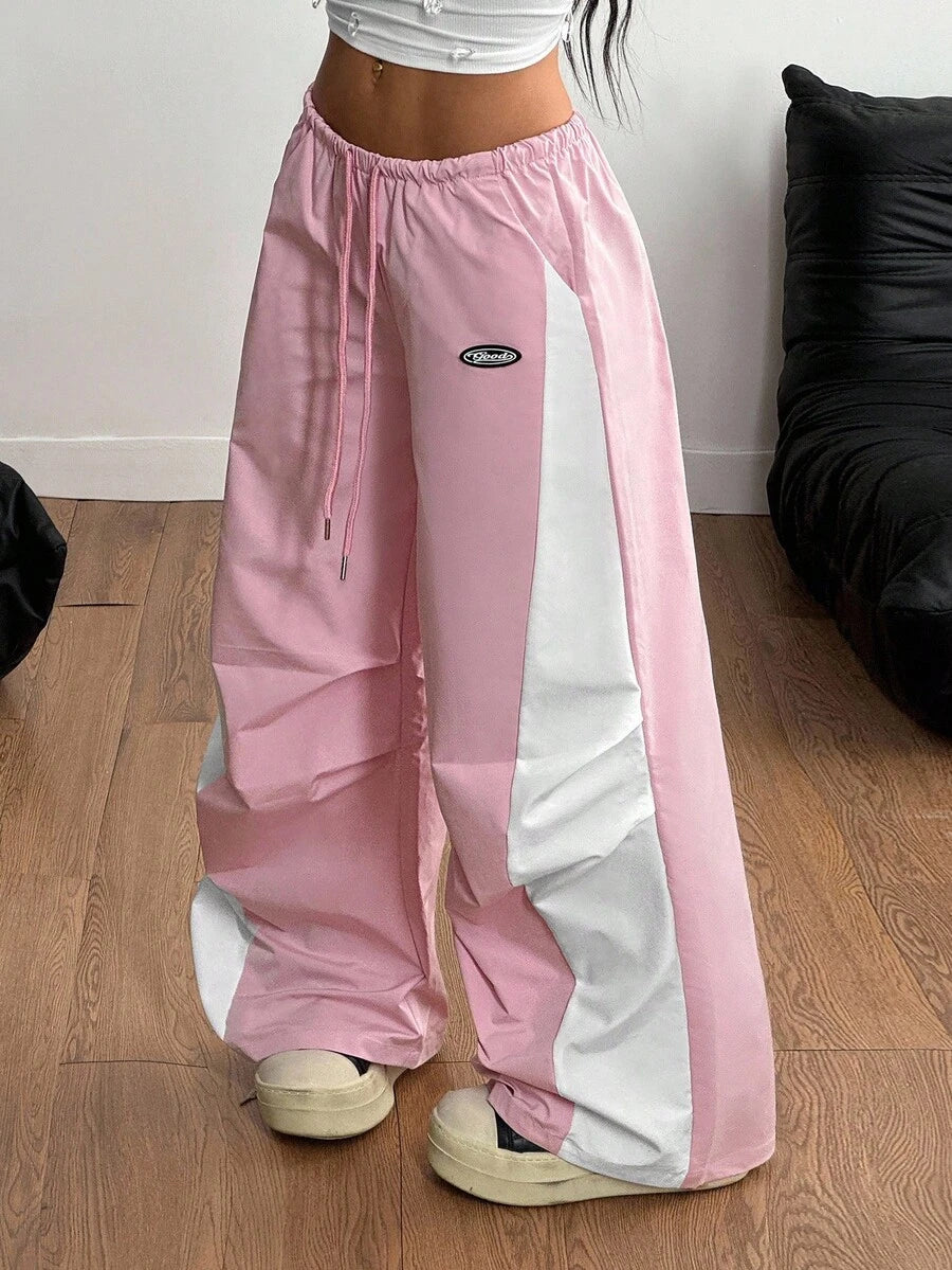 Women's Color-Blocked Baggy Parachute Pants