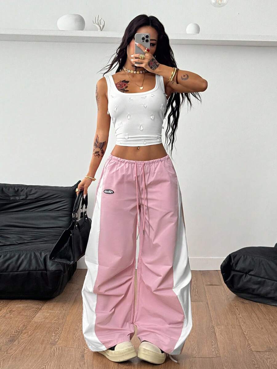 Women's Color-Blocked Baggy Parachute Pants