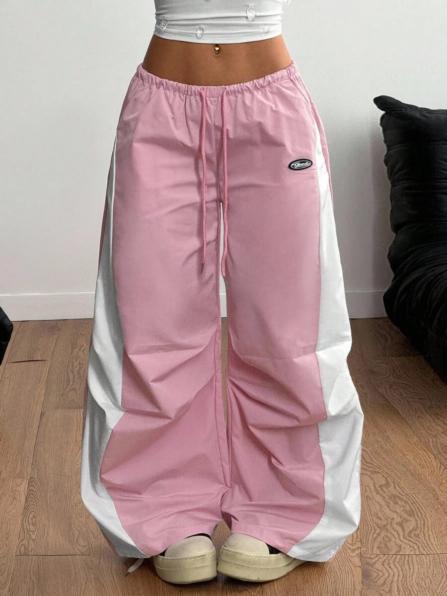 Women's Color-Blocked Baggy Parachute Pants