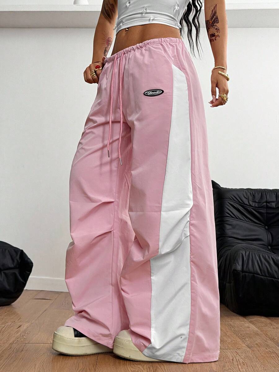 Women's Color-Blocked Baggy Parachute Pants