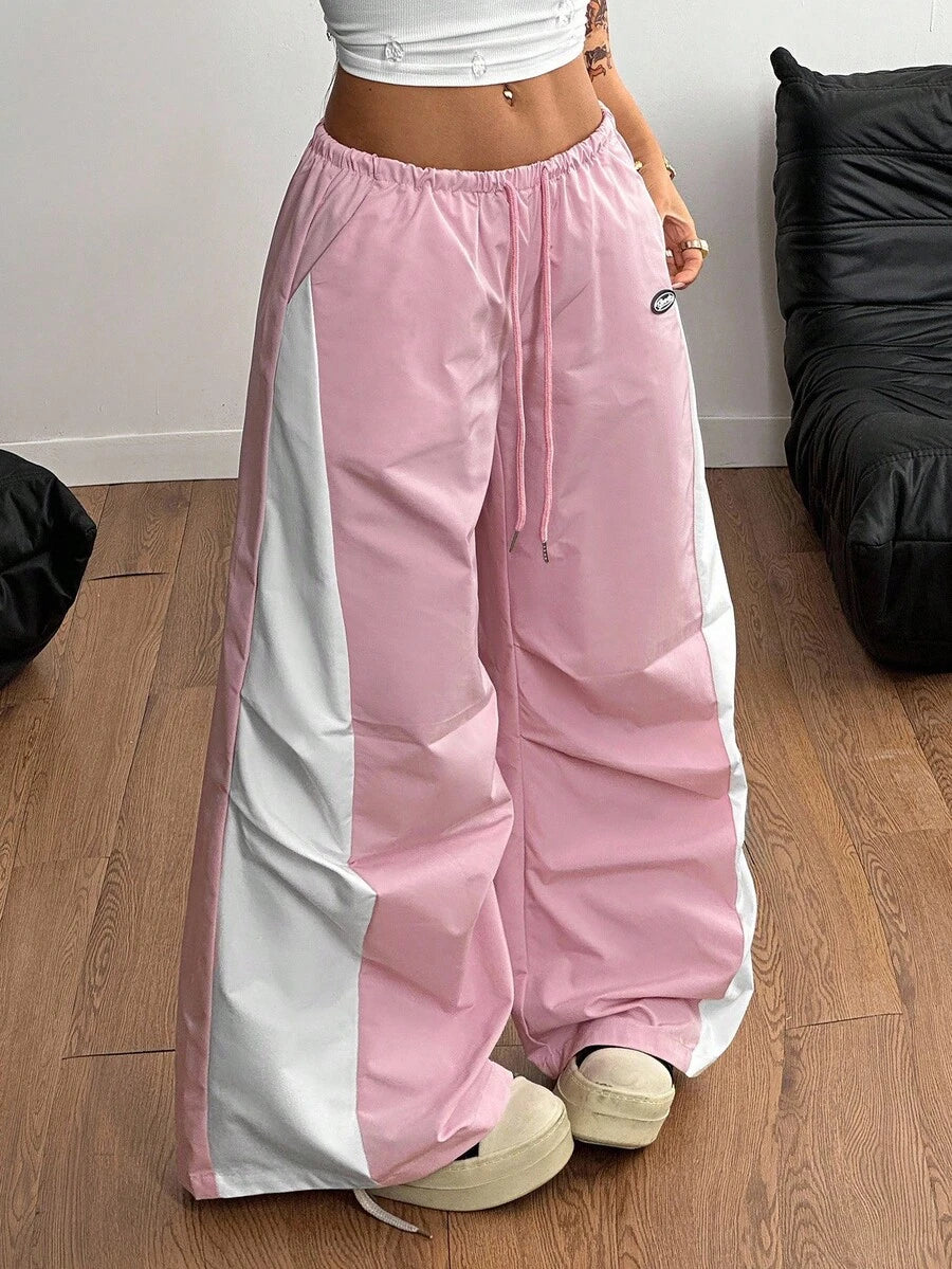 Women's Color-Blocked Baggy Parachute Pants