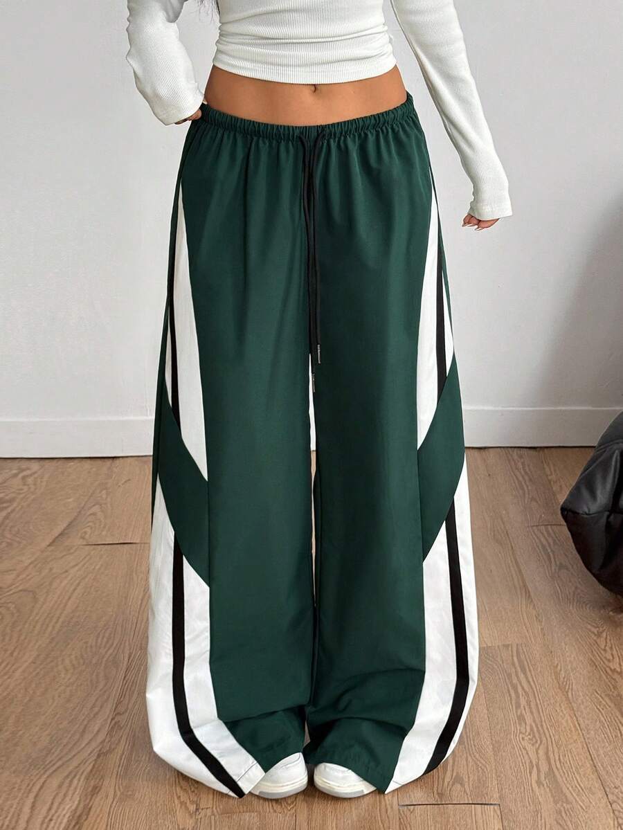 Women's Streetwear Color-Blocked Parachute Pants
