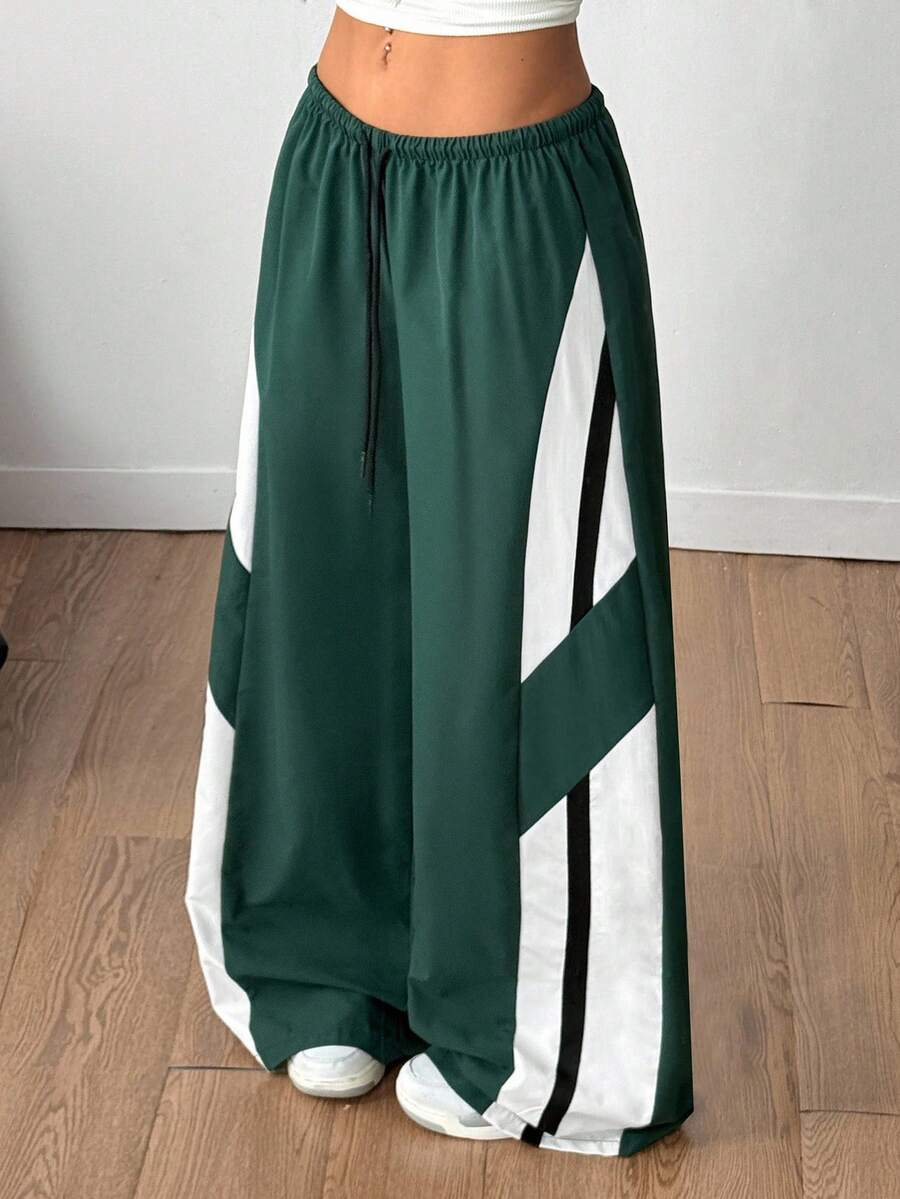 Women's Streetwear Color-Blocked Parachute Pants