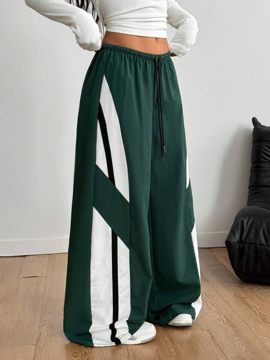 Women's Streetwear Color-Blocked Parachute Pants