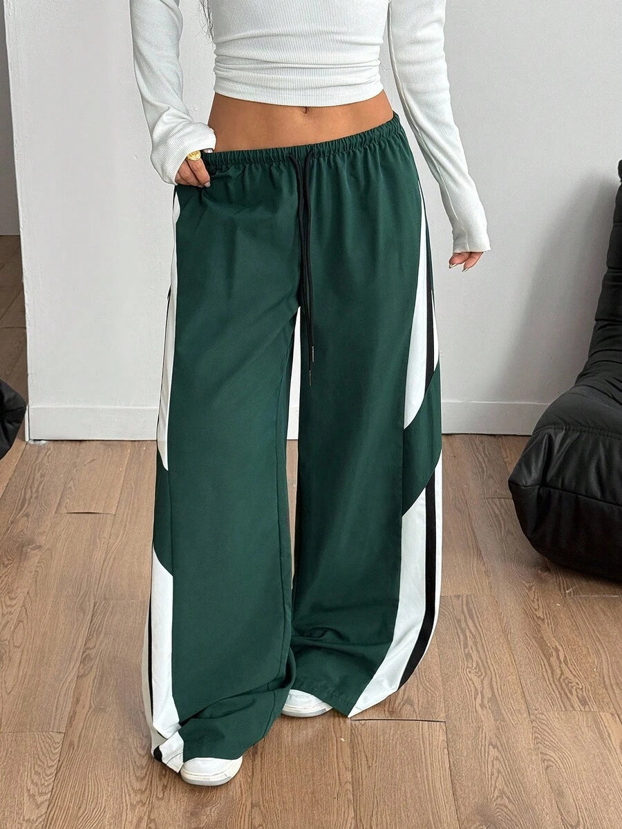 Women's Streetwear Color-Blocked Parachute Pants
