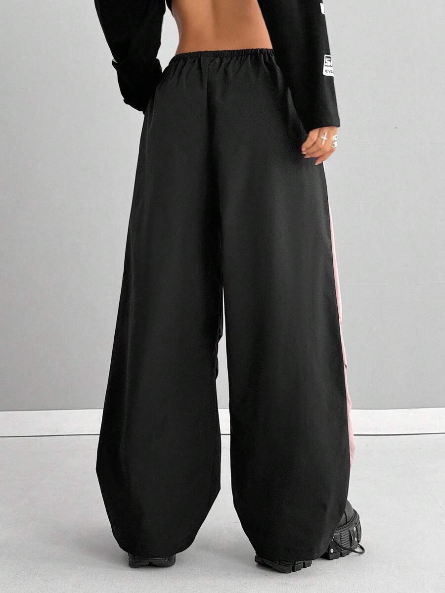 Women's Color-Blocked Baggy Parachute Pants