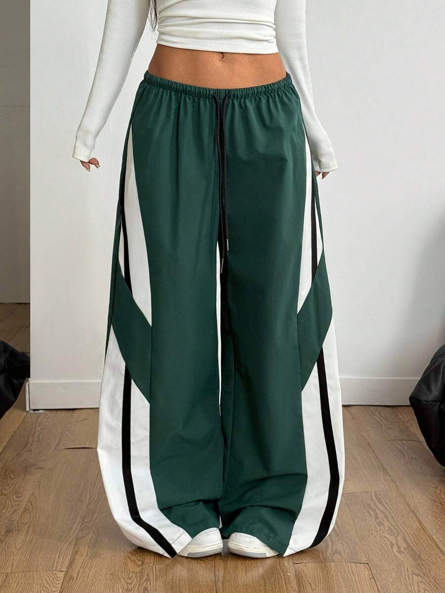 Women's Streetwear Color-Blocked Parachute Pants