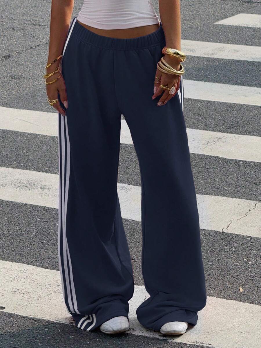 Women's Striped Knitted Wide-Leg Sweatpants
