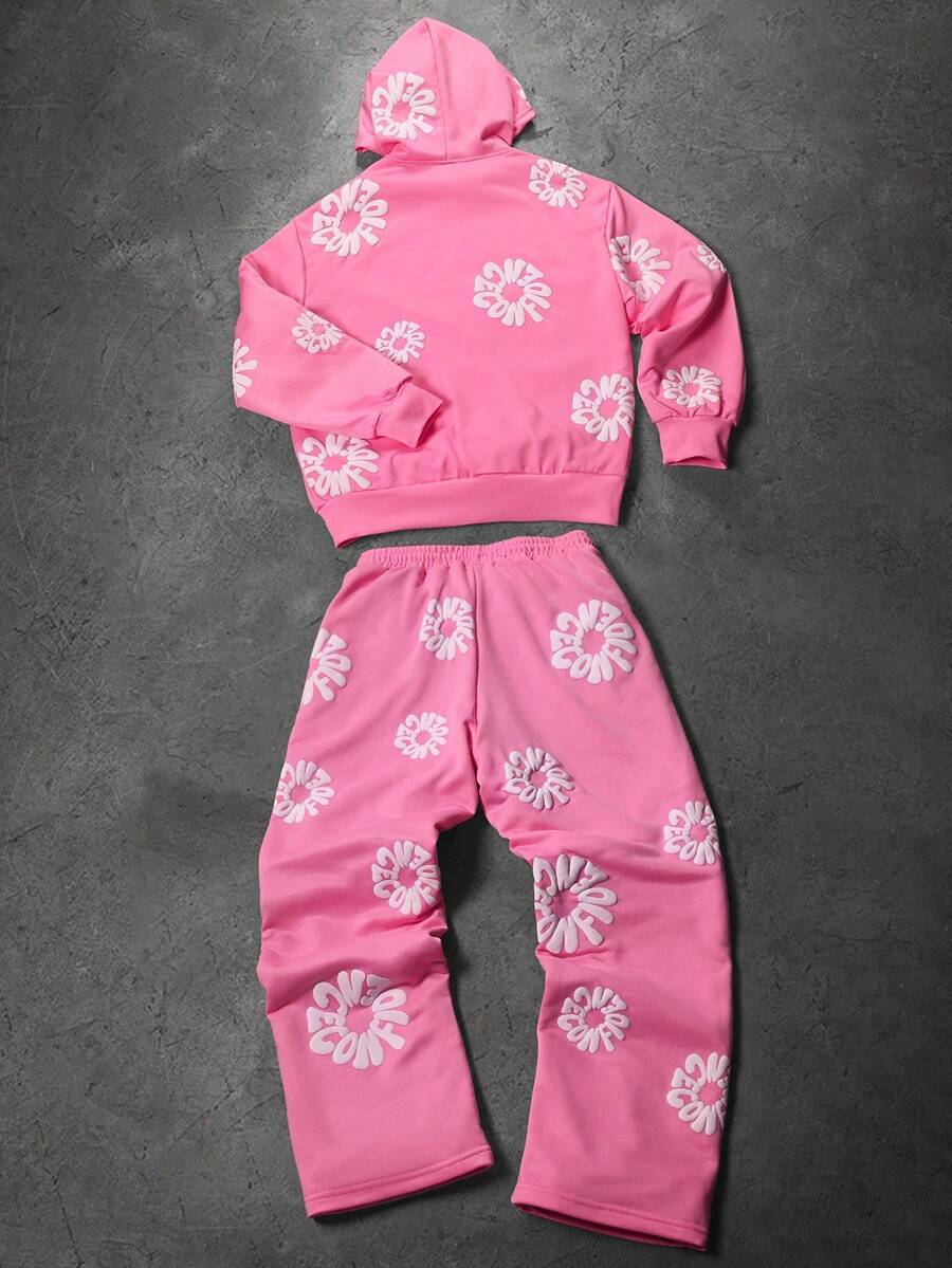 Men's Letter Print Hoodie And Sweatpants Set