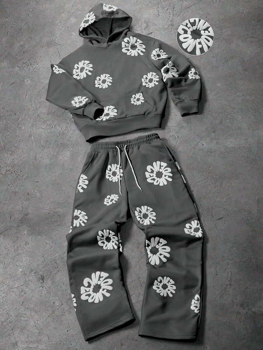 Men's Letter Print Hoodie And Sweatpants Set