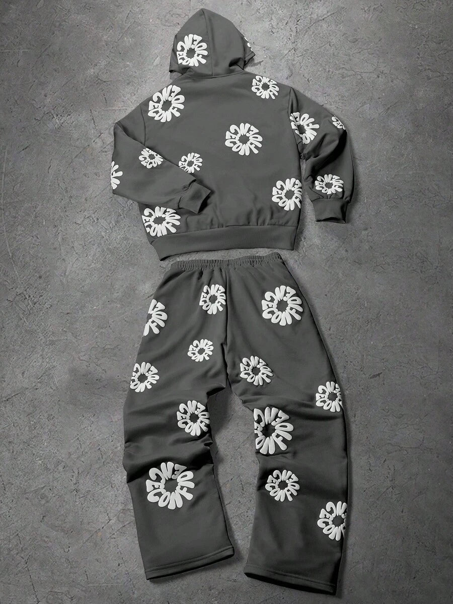 Men's Letter Print Hoodie And Sweatpants Set