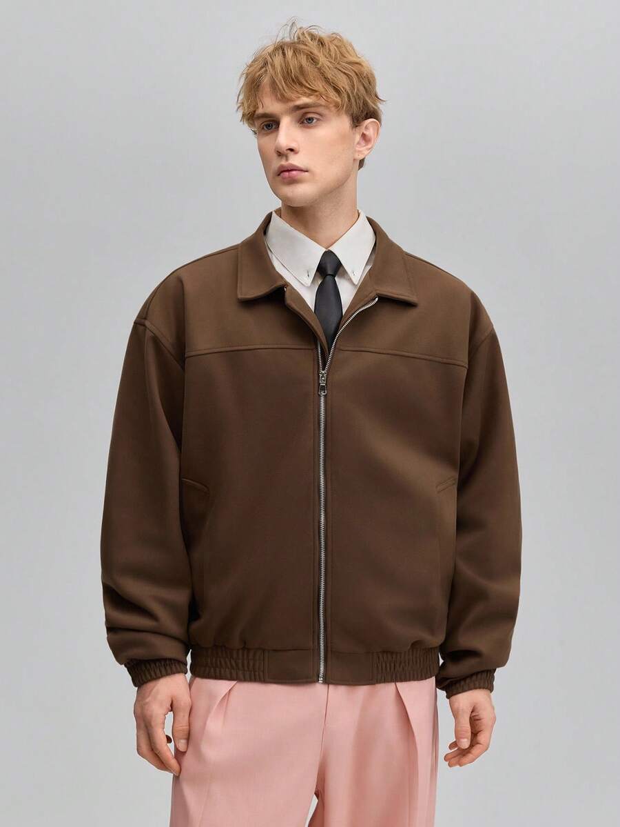 Men's Wool Windbreaker Lapel Motorcycle Jacket