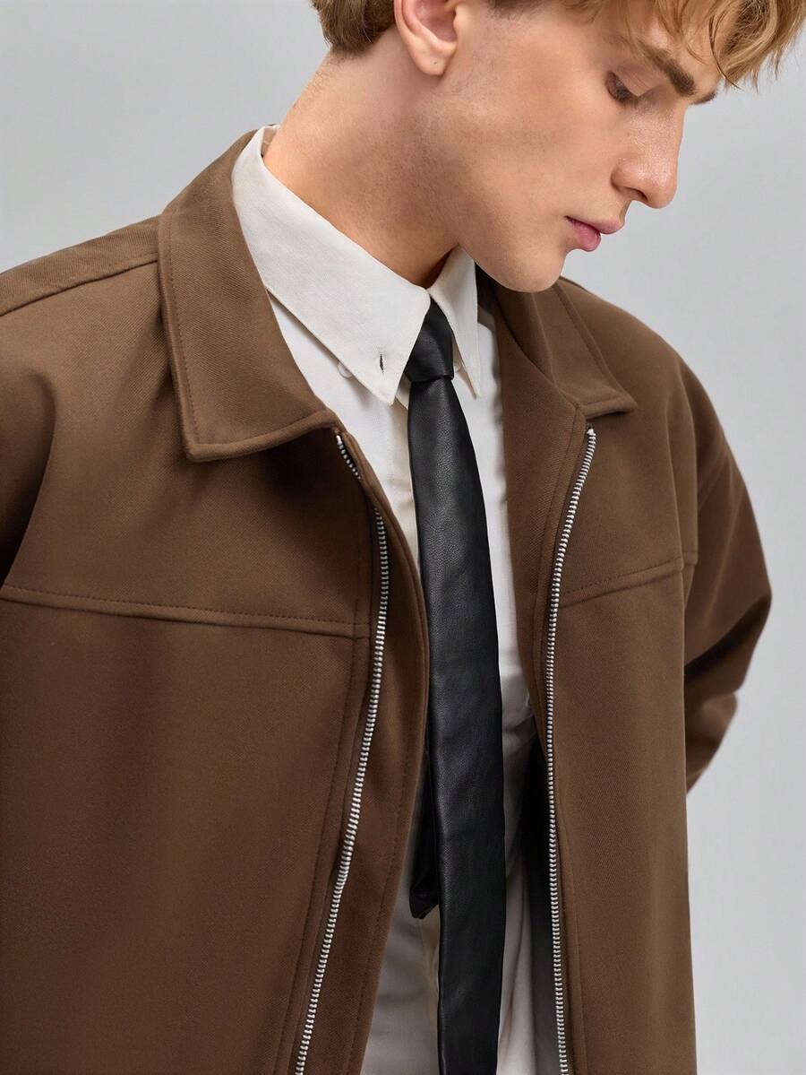 Men's Wool Windbreaker Lapel Motorcycle Jacket