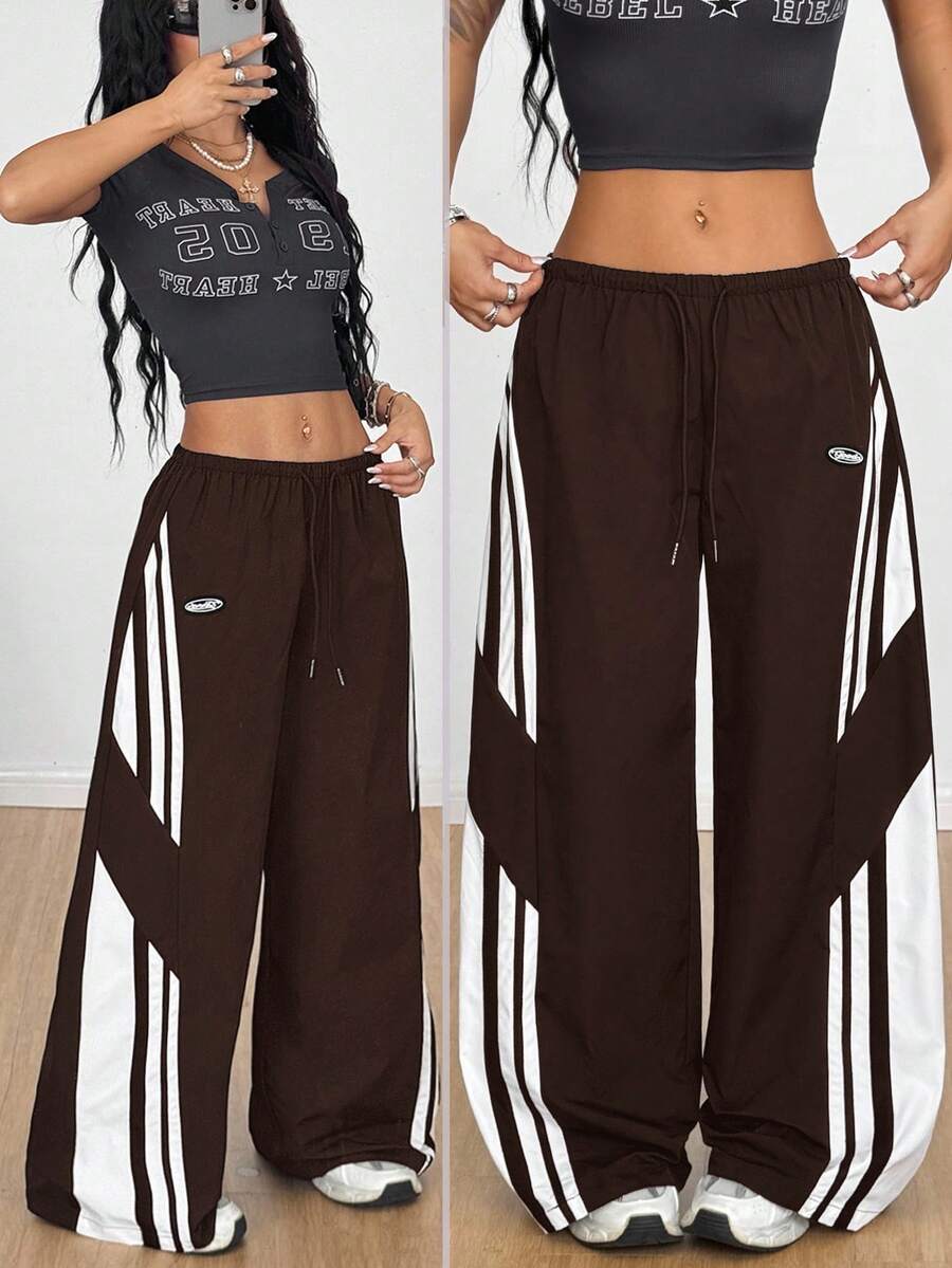 Women's Streetwear Color-Blocked Parachute Pants