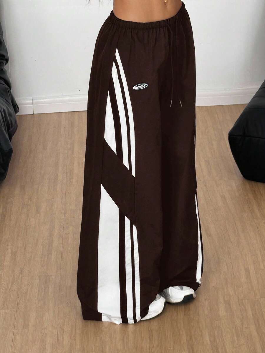 Women's Streetwear Color-Blocked Parachute Pants
