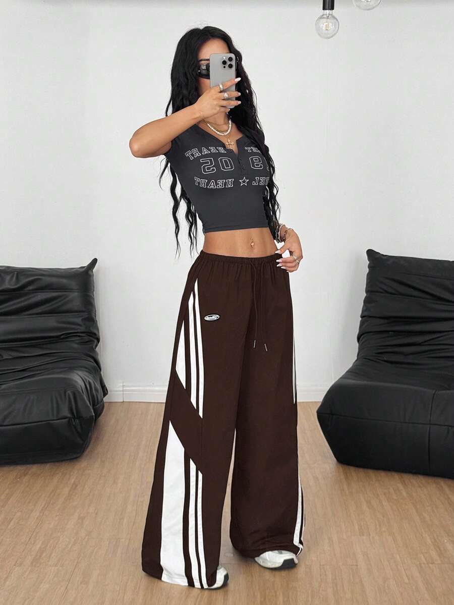Women's Streetwear Color-Blocked Parachute Pants
