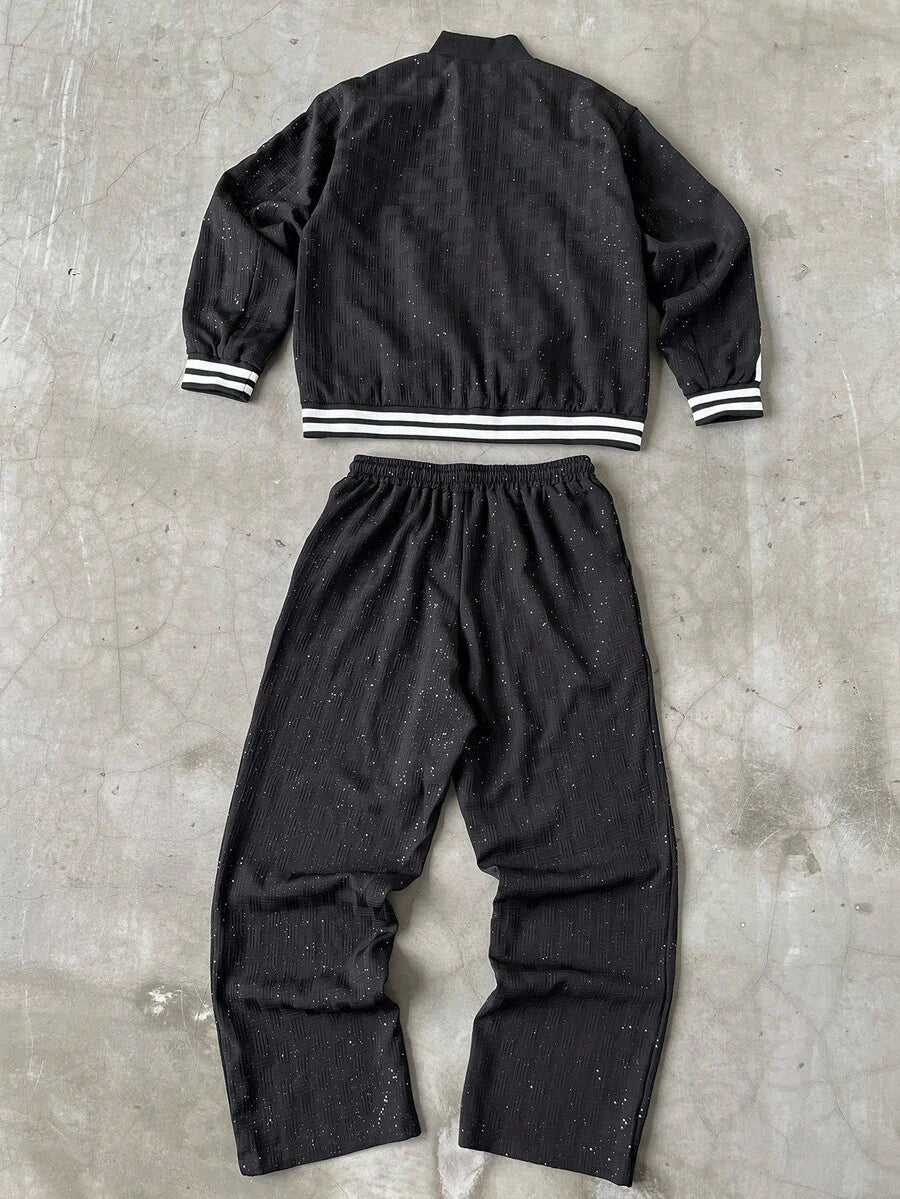 Men's Pentagram Print Long Sleeve Jacket And Pants Casual Suit Set