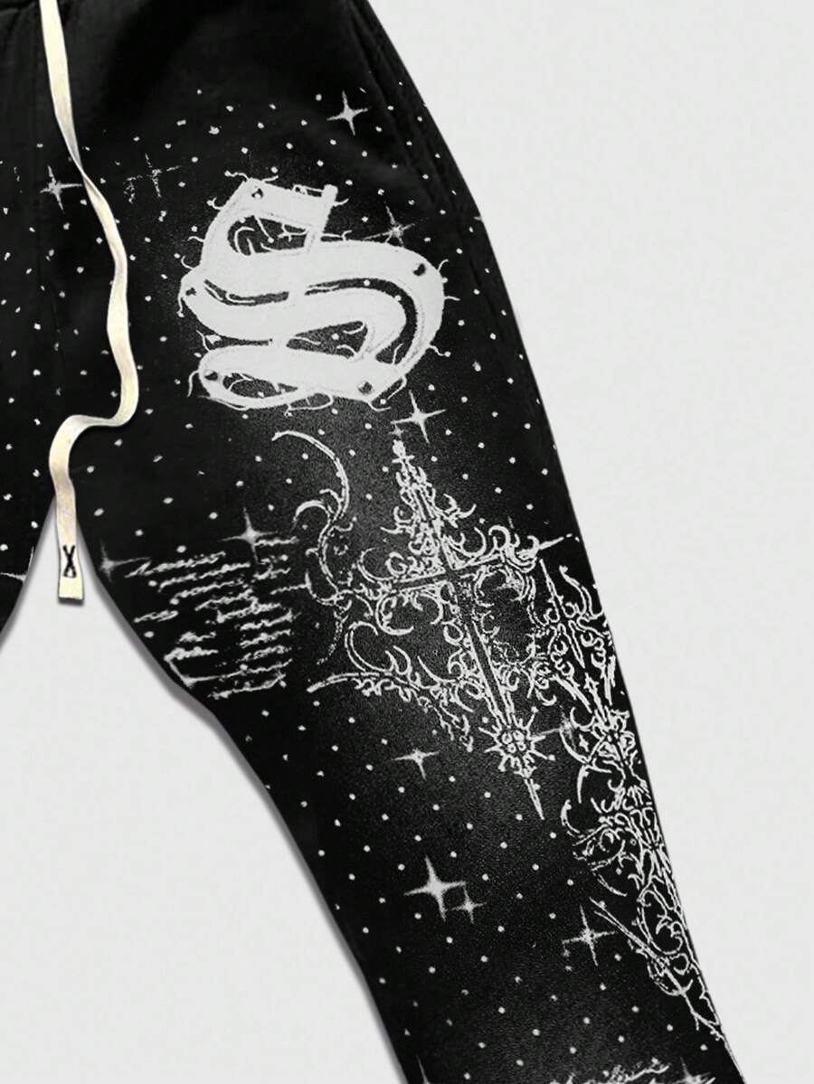 Men's Religious Graphic Print Flare Pants