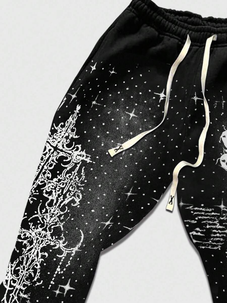 Men's Religious Graphic Print Flare Pants