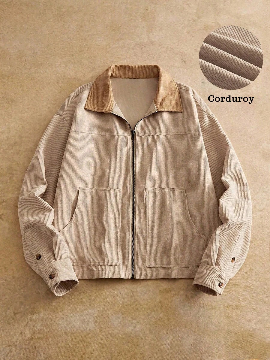 Men's Long Sleeve Casual Woven PU Leather Jacket