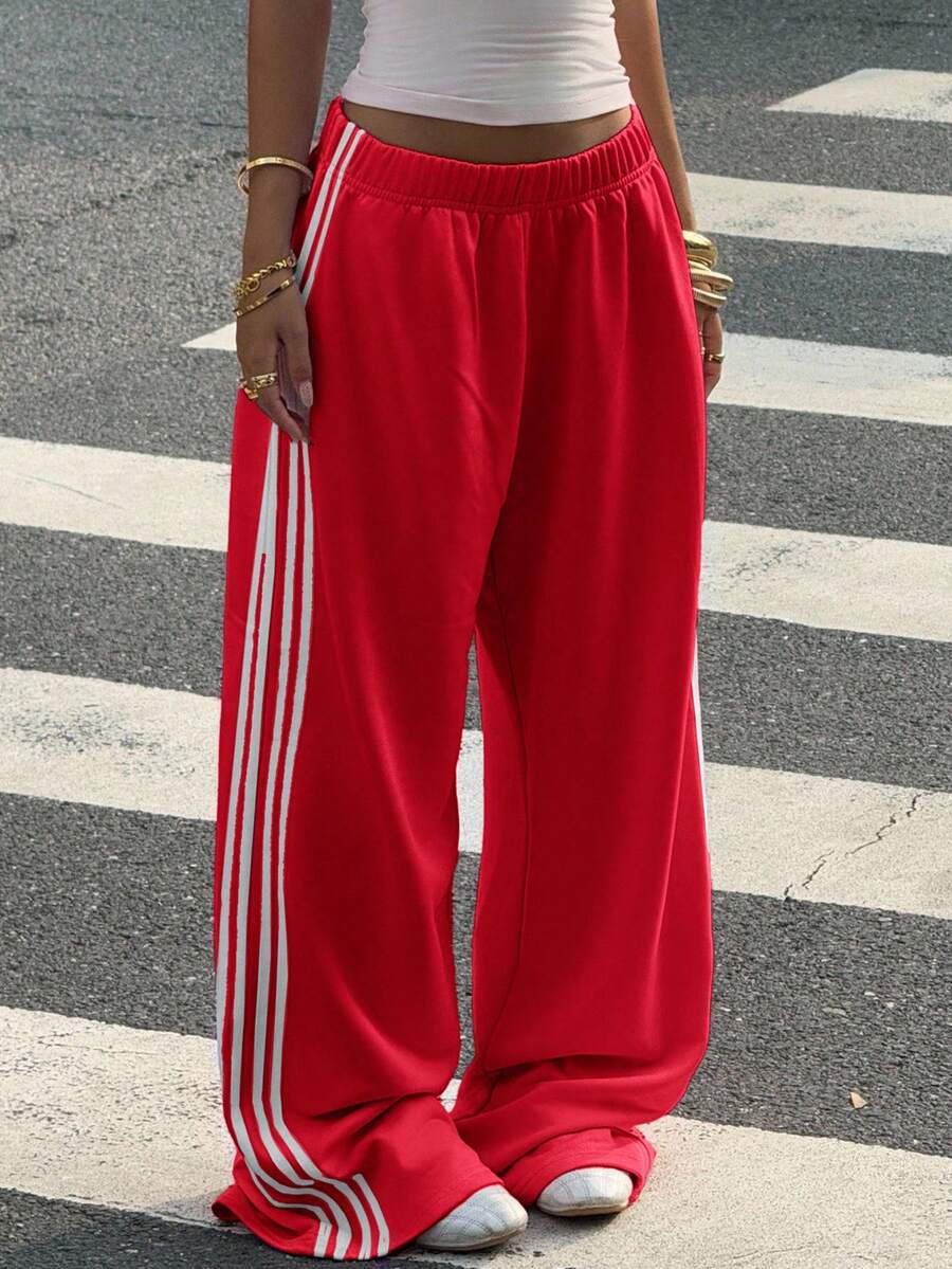 Women's Striped Knitted Wide-Leg Sweatpants